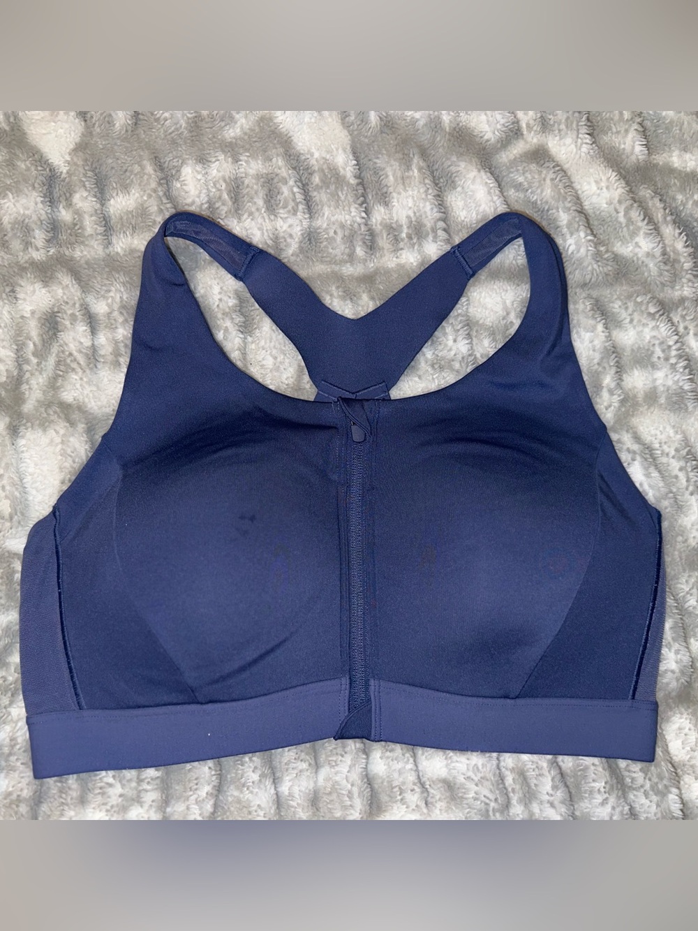 Front-Zip Dark Blue Support Sports Bra for Women